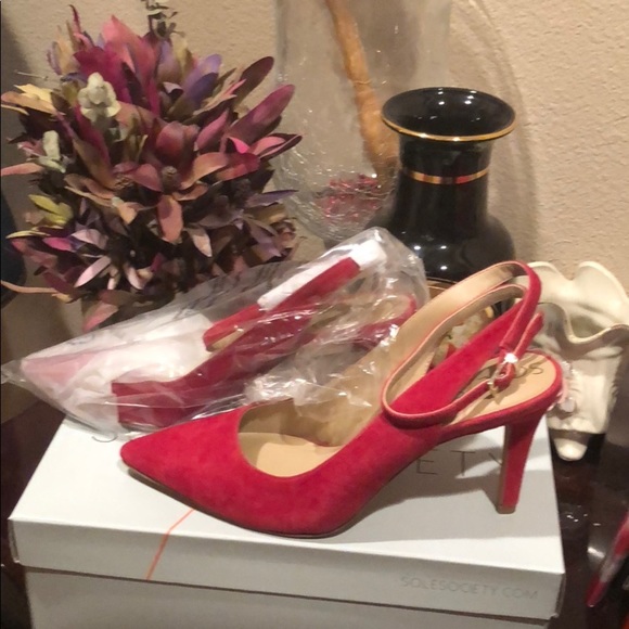 Sole Society Shoes - Sole Society Red suede ankle wrap heel